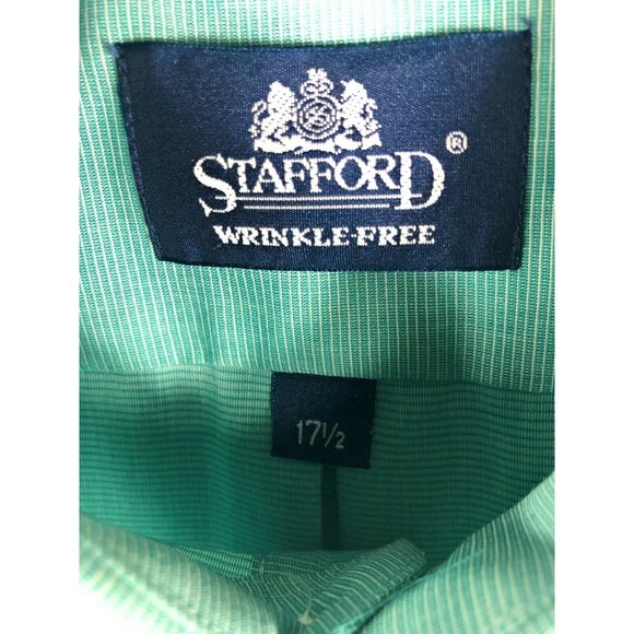 Stafford Wrinkle Free Men's XL Short Sleeve Button Green Cotton Blend Shirt A21 - Picture 2 of 4